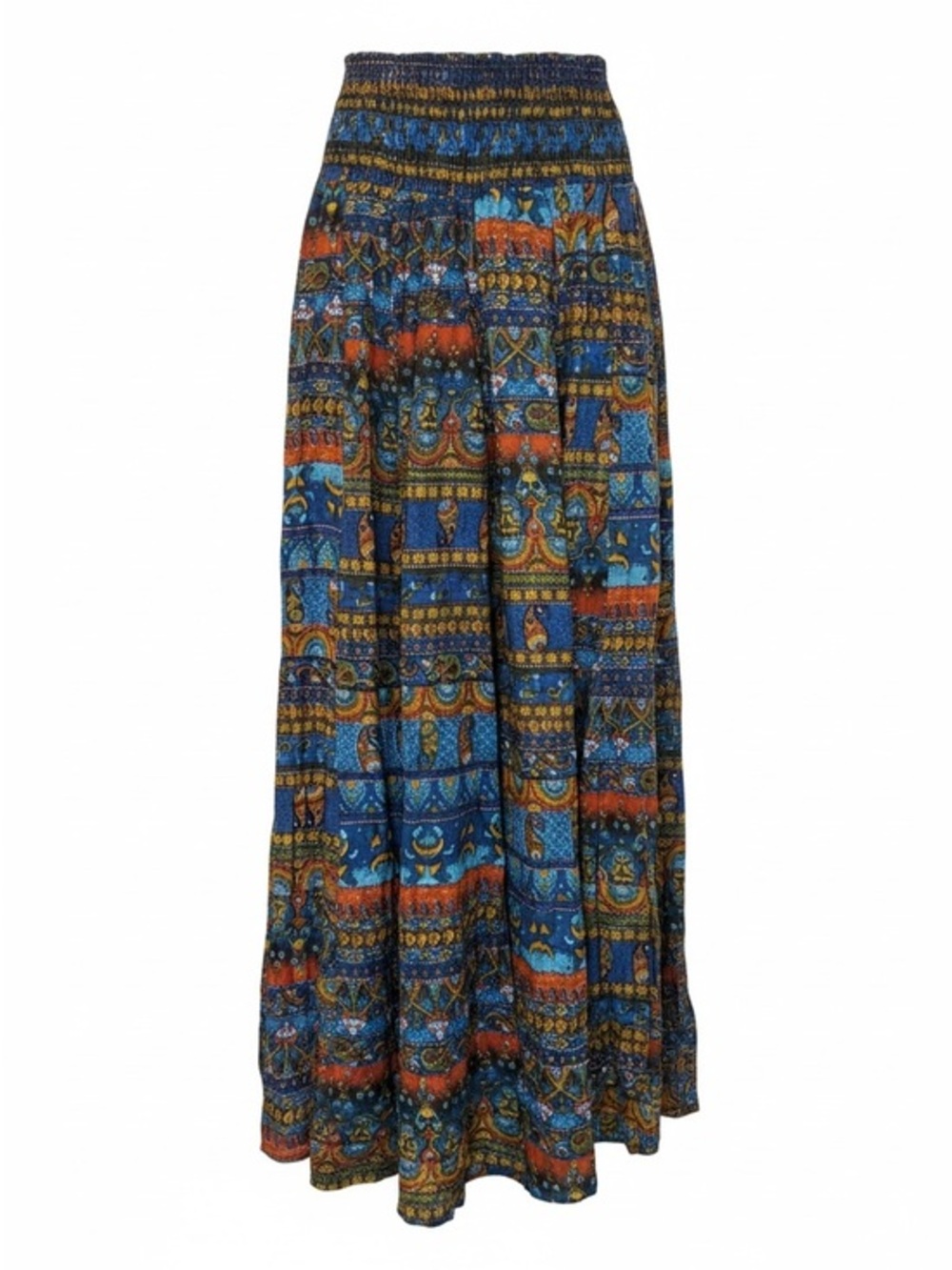 Nomad Blue and Orange Bohemian Maxi Skirt